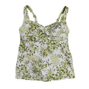 Lands End Green White Floral Tropical Tankini Swim Top bathing suit beach  6